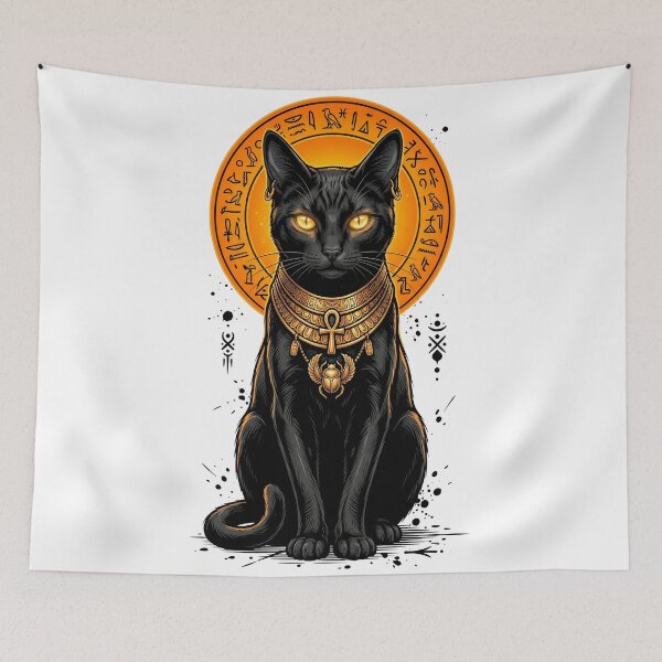 Item preview, Regal Egyptian Black Cat with Golden Ankh and Scarab designed and sold by Spiritualwall.