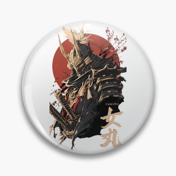 Item preview, Samurai Spirit Warrior Art – Japanese Oni Mask Samurai with Red Sun Vintage Anime Style designed and sold by Dyan4.