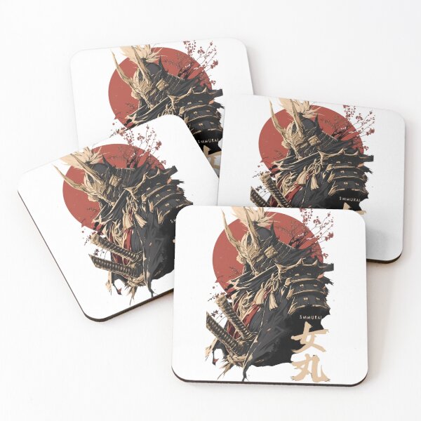 Item preview, Samurai Spirit Warrior Art – Japanese Oni Mask Samurai with Red Sun Vintage Anime Style designed and sold by Dyan4.