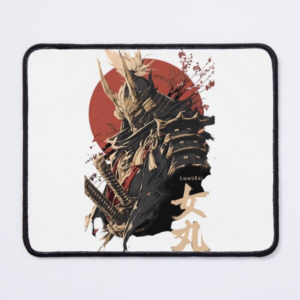 Item preview, Samurai Spirit Warrior Art – Japanese Oni Mask Samurai with Red Sun Vintage Anime Style designed and sold by Dyan4.