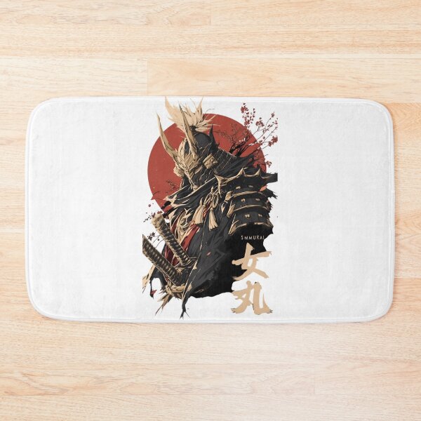 Item preview, Samurai Spirit Warrior Art – Japanese Oni Mask Samurai with Red Sun Vintage Anime Style designed and sold by Dyan4.