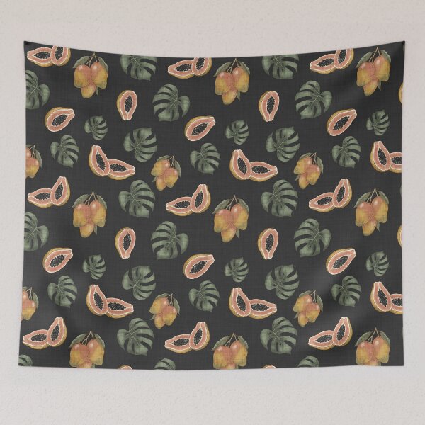 Item preview, Midnight Organic Papaya and Monstera Leaf Toss Muted Tropical Fruit designed and sold by chrisdembinski.