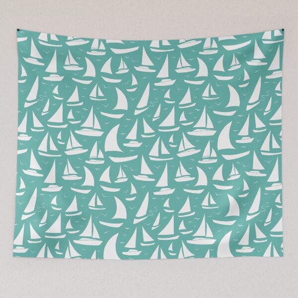 Item preview, Yacht Regatta Aqua Blue and White Pattern designed and sold by CreativeBridge.