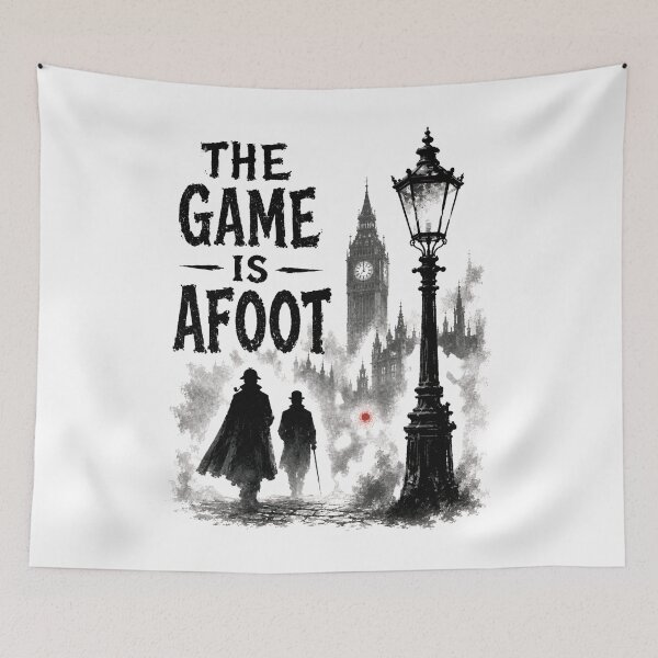 Item preview, The Game Is Afoot Sherlock Holmes Watson Foggy London Skyline designed and sold by Fenay Designs.