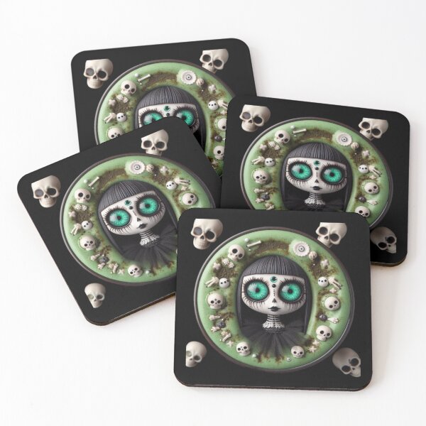Item preview, Cosmic Coffeehouse Matcha Tea Doll with Bone and Skull Rim designed and sold by LujziWorld.