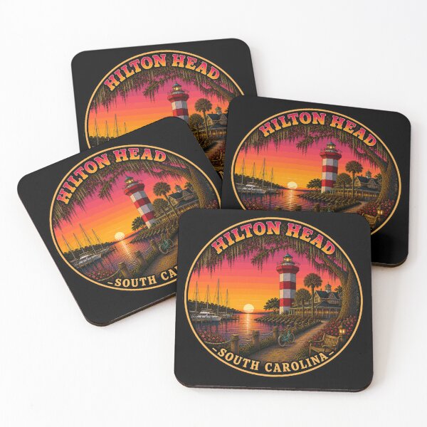 Item preview, Hilton Head Harbor Town Lighthouse Sunset Retro Travel Badge Sticker designed and sold by Swanny's Custom T-shirt and Gift Designs.