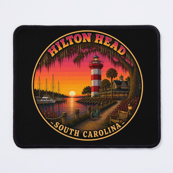 Item preview, Hilton Head Harbor Town Lighthouse Sunset Retro Travel Badge Sticker designed and sold by Swanny's Custom T-shirt and Gift Designs.
