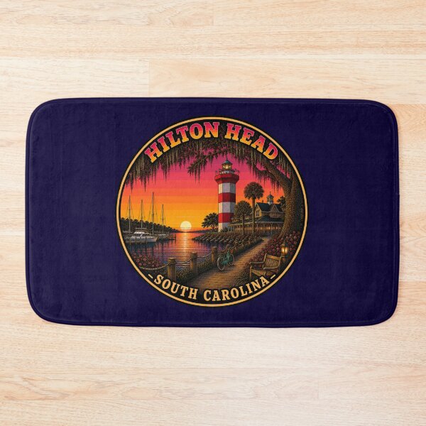 Item preview, Hilton Head Harbor Town Lighthouse Sunset Retro Travel Badge Sticker designed and sold by Swanny's Custom T-shirt and Gift Designs.