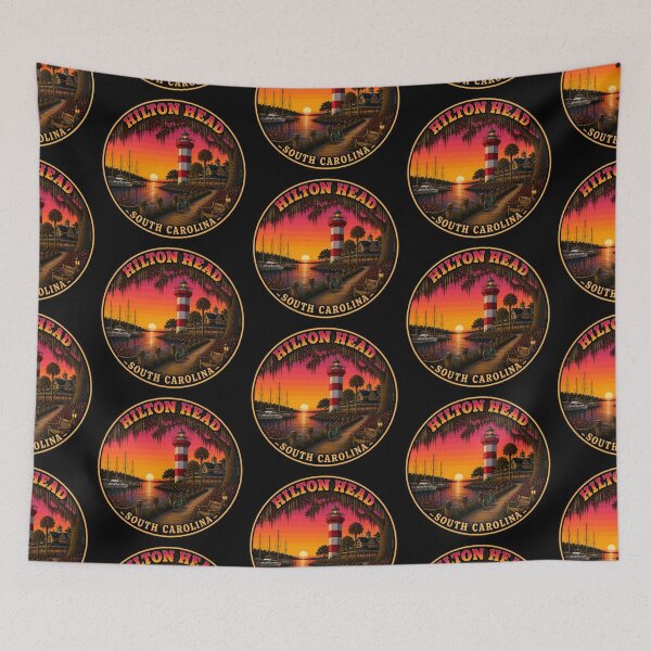 Item preview, Hilton Head Harbor Town Lighthouse Sunset Retro Travel Badge Sticker designed and sold by Swanny's Custom T-shirt and Gift Designs.