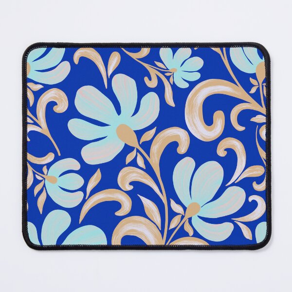 Item preview, Royal Blue Baroque Floral Pattern with Gold Scrollwork and Mint Flowers designed and sold by AneissPiaf.