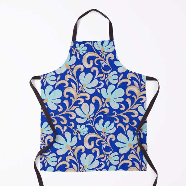 Item preview, Royal Blue Baroque Floral Pattern with Gold Scrollwork and Mint Flowers designed and sold by AneissPiaf.