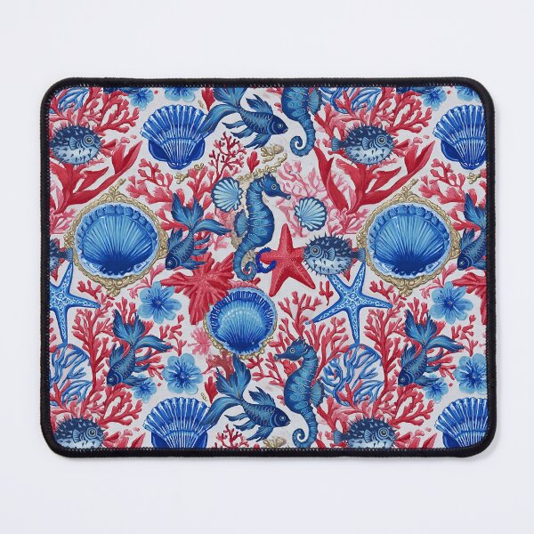 Item preview, Red and Blue Coral reef and sea creatures designed and sold by SophieClimaArt.