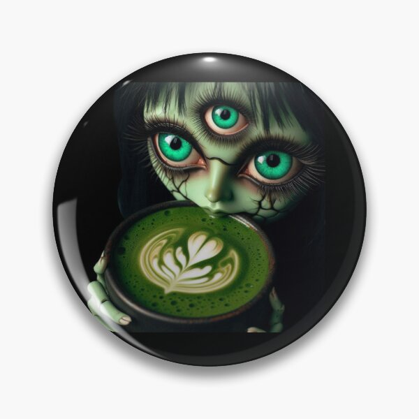 Item preview, Cosmic Coffeehouse Three-Eyed Witch Drinking Matcha Latte designed and sold by LujziWorld.