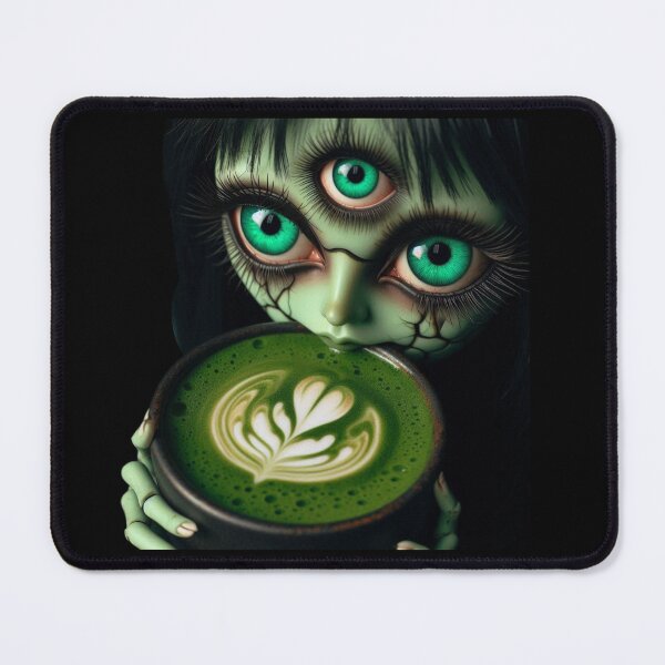 Item preview, Cosmic Coffeehouse Three-Eyed Witch Drinking Matcha Latte designed and sold by LujziWorld.