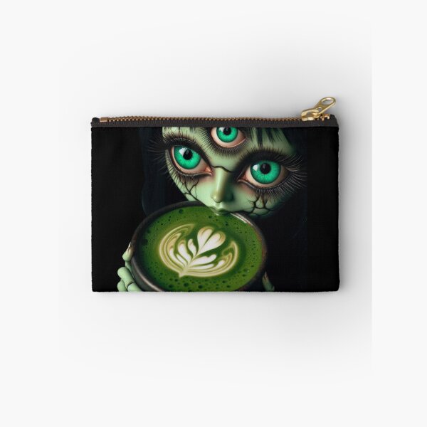 Item preview, Cosmic Coffeehouse Three-Eyed Witch Drinking Matcha Latte designed and sold by LujziWorld.
