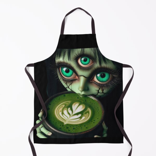 Item preview, Cosmic Coffeehouse Three-Eyed Witch Drinking Matcha Latte designed and sold by LujziWorld.