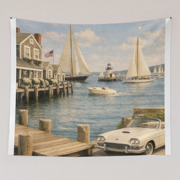 Item preview, Summer in Nantucket, 1958 | Vintage Coastal Harbor Art designed and sold by Ve state official.