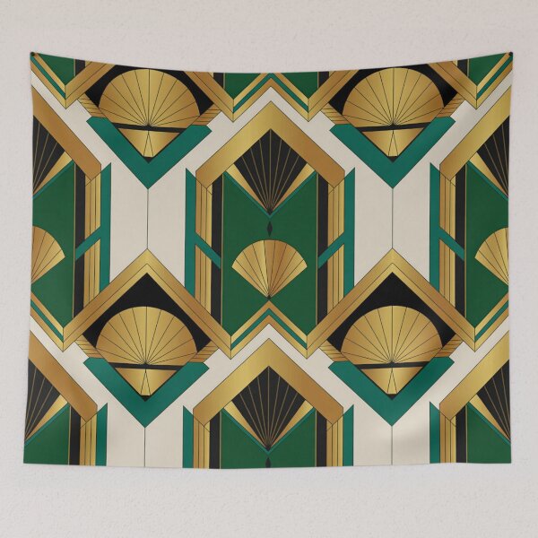 Item preview, Elegant Art Deco Fan Pattern | Gold Teal Geometric Seamless Repeat designed and sold by Midnight Veil Designs.