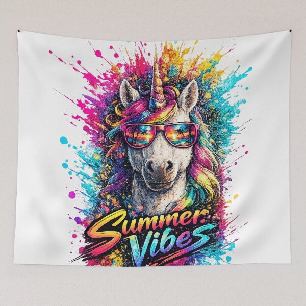 Item preview, Summer Vibes Unicorn – Rainbow Sunglasses Color Splash T-Shirt Design designed and sold by GooniSL.