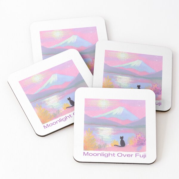 Item preview, Moonlight Over Fuji – Pastel Cat Landscape Japanese Aesthetic Art designed and sold by YohakuPause.