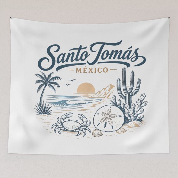 Item preview, Vintage Santo Tomas Mexico Beach Sunset Crab And Cactus Coastal Travel Souvenir designed and sold by StuZabine.