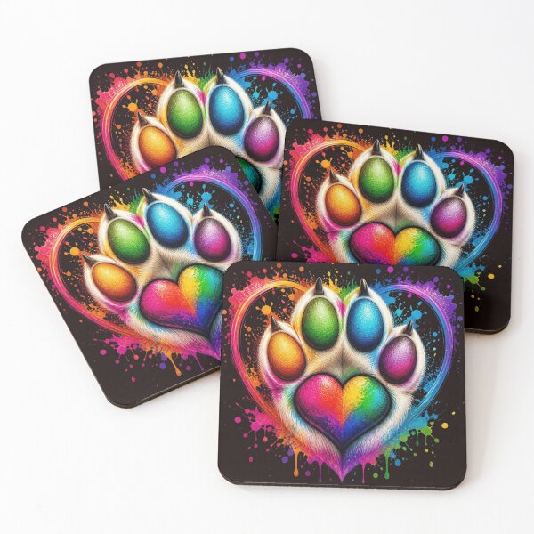 Item preview, Rainbow Paw Print Heart - Vibrant Neon Watercolor Splatter Pet Art designed and sold by AgnesB77.