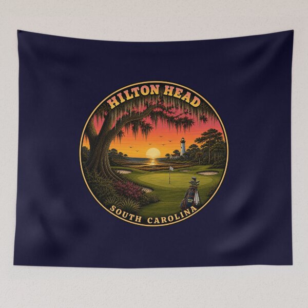 Item preview, Hilton Head Island Golf Course Sunset Retro Badge  designed and sold by Swanny's Custom T-shirt and Gift Designs.