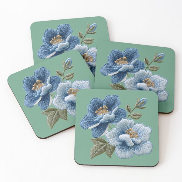 Item preview, Blue Floral Embroidery Design designed and sold by MegaNovaArt.