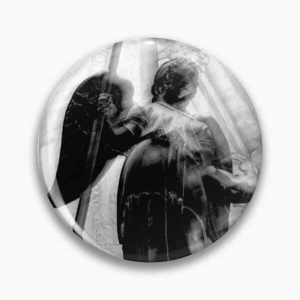 Item preview, Black and white photograph of an angel statue in a church designed and sold by GreatShinigami.