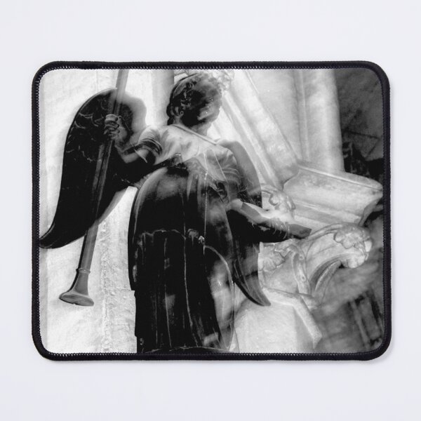 Item preview, Black and white photograph of an angel statue in a church designed and sold by GreatShinigami.
