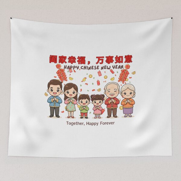Artikelvorschau, Frohes Chinesisches Neujahr Familien Illustration – Süßes Lunar New Year Design für Glück & Wohlstand entworfen und verkauft von Beeform.