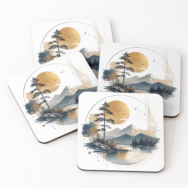 Item preview, Golden Moon Mountain Lake Geometric Landscape designed and sold by jcsstore.