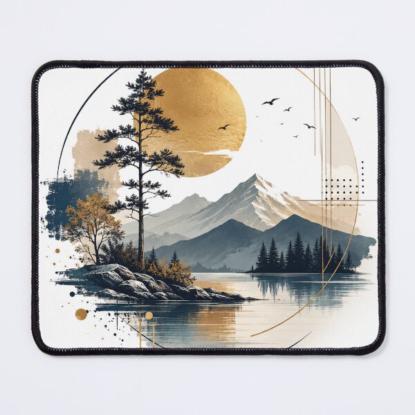 Item preview, Golden Moon Mountain Lake Geometric Landscape designed and sold by jcsstore.