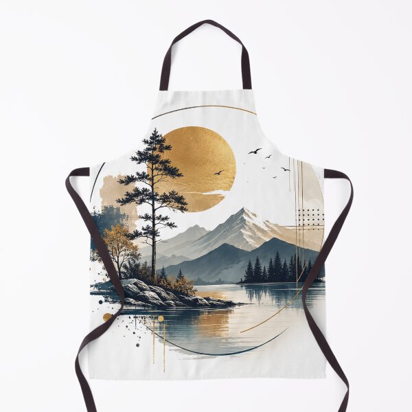 Item preview, Golden Moon Mountain Lake Geometric Landscape designed and sold by jcsstore.