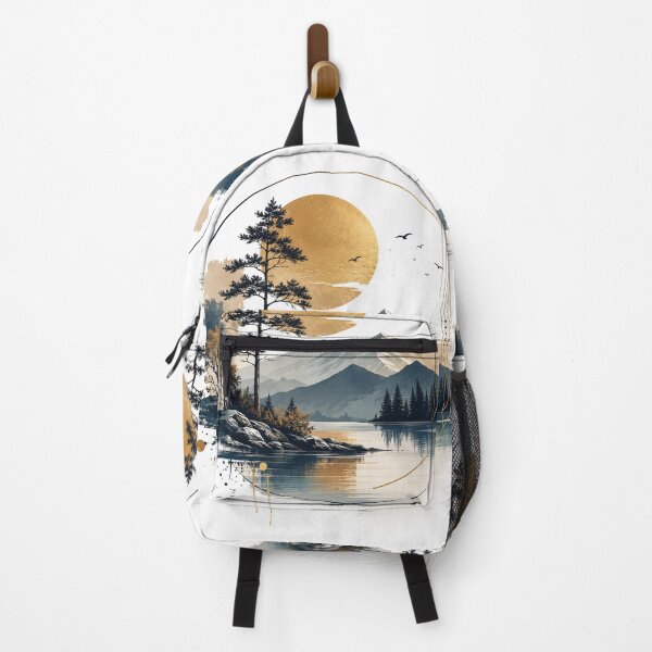 Item preview, Golden Moon Mountain Lake Geometric Landscape designed and sold by jcsstore.