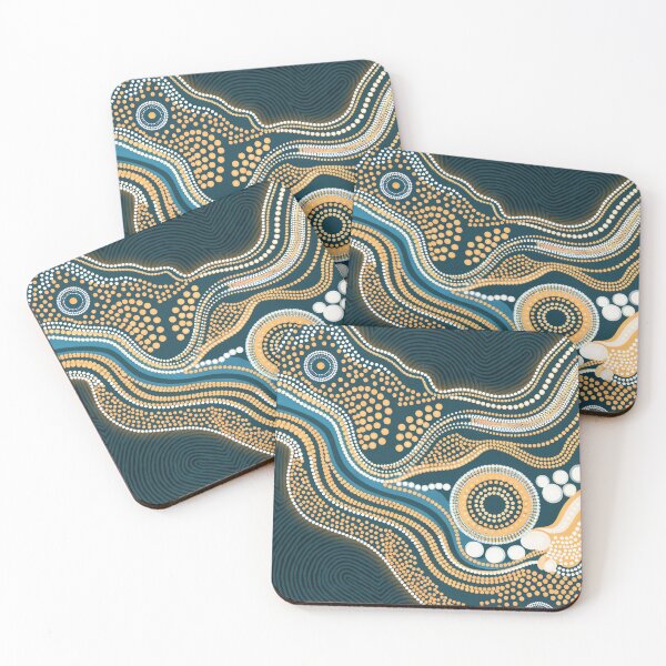 Item preview, Dot Painting Water Pathways Dark Teal Rarrk designed and sold by AboriginalartVI.