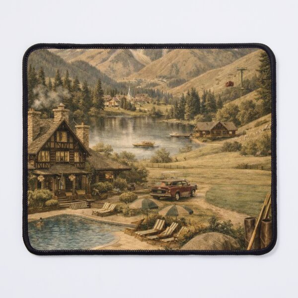 Item preview, Adventure Awaits Vintage Mountain Lodge Landscape | Rustic Cabin & Alpine Lake Art designed and sold by Ve state official.