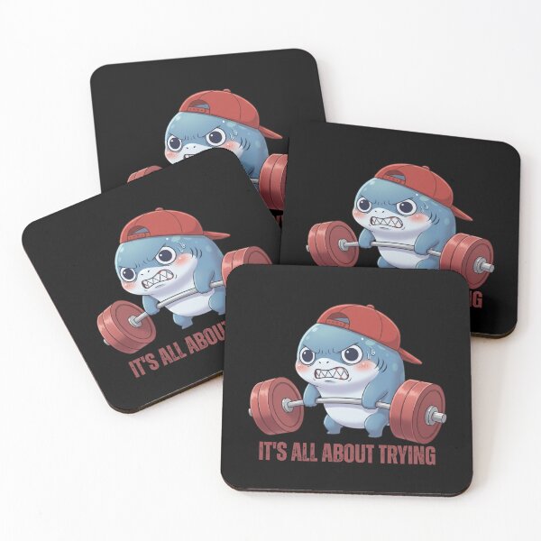 Item preview, Cute Fitness Shark It's All About Trying Quote designed and sold by Nature's Chibis.