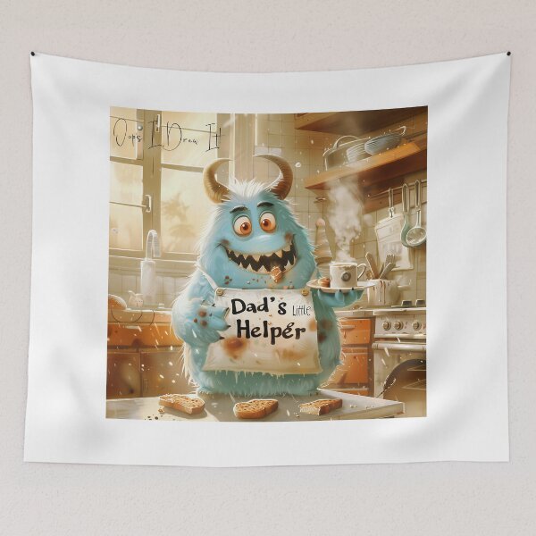 Item preview, Little Monster Makes Breakfast for Dad - Cute Father's Day Doodle designed and sold by OopsIDrewIt.