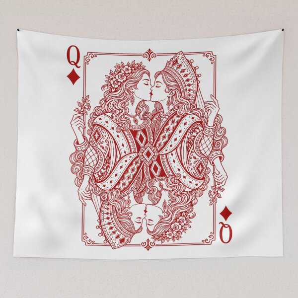Item preview, Gothic Red And Black Queen Of Diamonds Kissing Lesbian Playing Card Art designed and sold by LizzyKeiko.