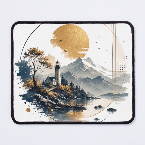 Item preview, Golden Moon light house Lake Geometric Landscape designed and sold by jcsstore.