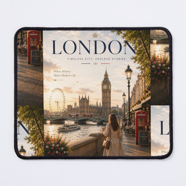 Item preview, London Travel Poster – Big Ben, Westminster & Thames Riverside | Elegant England Wall Art designed and sold by Inkora-Art.