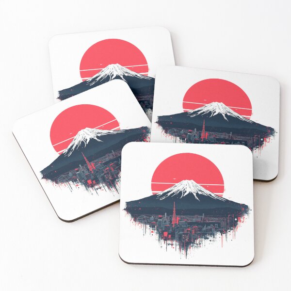 Item preview, Tokyo Skyline & Mt. Fuji — Red Sun Dark Japan Art Print designed and sold by kummo-0319.