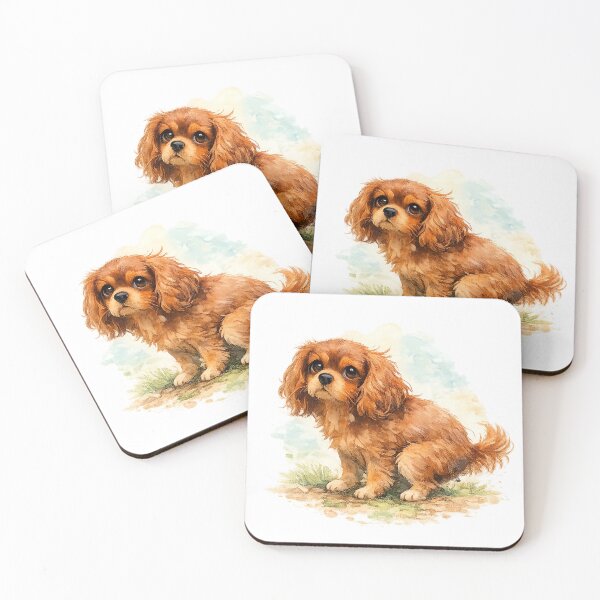 Item preview, Ruby Cavalier King Charles Spaniel Puppy Watercolor Painting | Cute Dog Art designed and sold by SakuraWaStyle.
