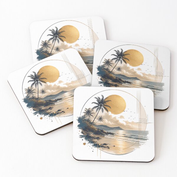 Item preview, Golden Sunset Tropical Beach Geometric Landscape designed and sold by jcsstore.