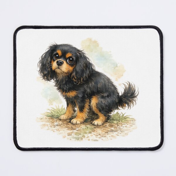Item preview, Cute Black and Tan Cavalier King Charles Spaniel Puppy Watercolor Art | Dog Lover Gift designed and sold by SakuraWaStyle.