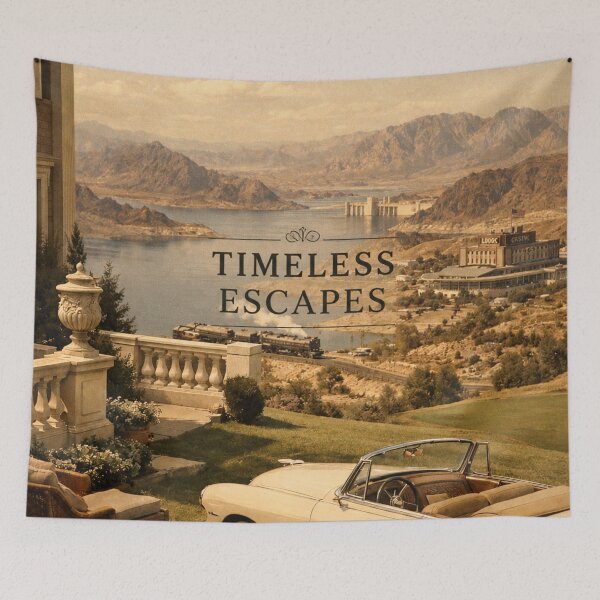 Item preview, Vintage Luxury Lake Escape Poster | Retro Travel Art Print | Classic Car Wall Decor designed and sold by Ve state official.