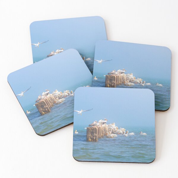 Item preview, Copy of Great White Pelicans on misty jetty on Lake Michigan in Sheboygan  designed and sold by TerraMediaLLC.