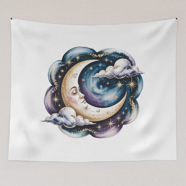 Item preview, Celestial Moon Watercolor Boho Night Sky Illustration designed and sold by Cool-cat-art.
