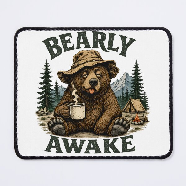 Item preview, Bearly Awake Camping Bear Coffee Humor designed and sold by SRY SHOP.